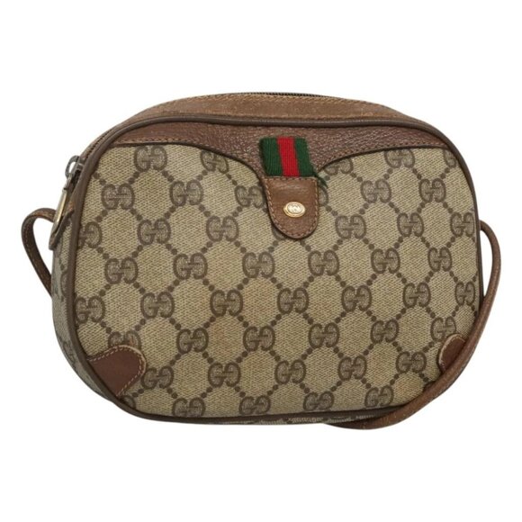 GUCCI GG Supreme Web Sherry Line Bag PVC Beige Gold 89 02 066 Auth 124761 - Picture 1 of 16